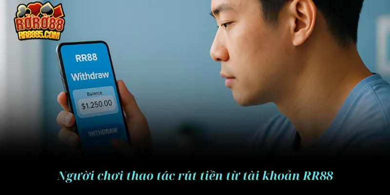 Người chơi thao tác rút tiền từ tài khoản RR88